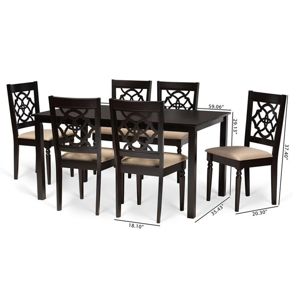 Baxton Studio Renaud Modern and Contemporary Sand Fabric Upholstered and Dark Brown Finished Wood 7-Piece Dining Set